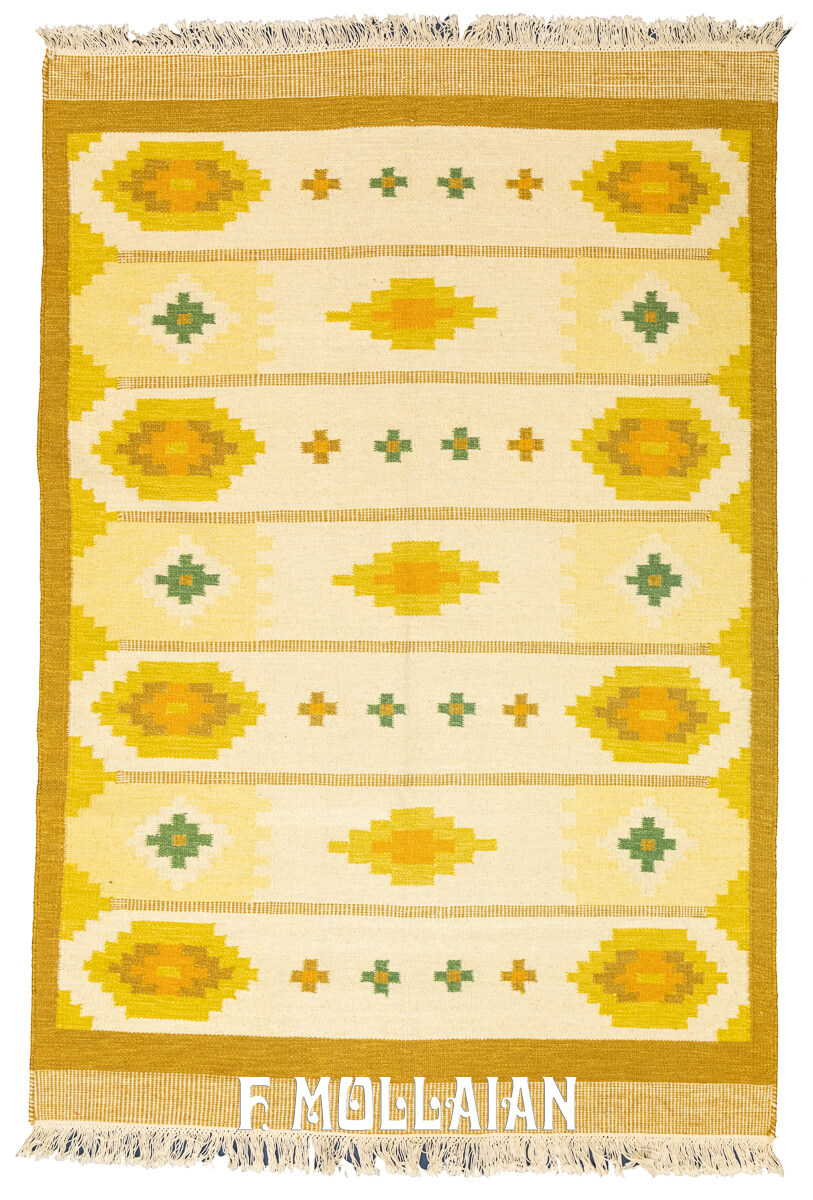 Scandinavian Rug Flat-weave Rug White/Gold n°:441012